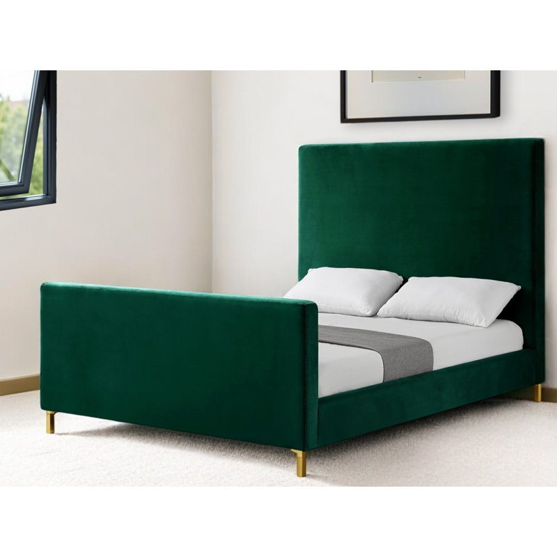 HomeRoots Hunter Green Solid Wood Queen Upholstered Velvet Bed Wayfair